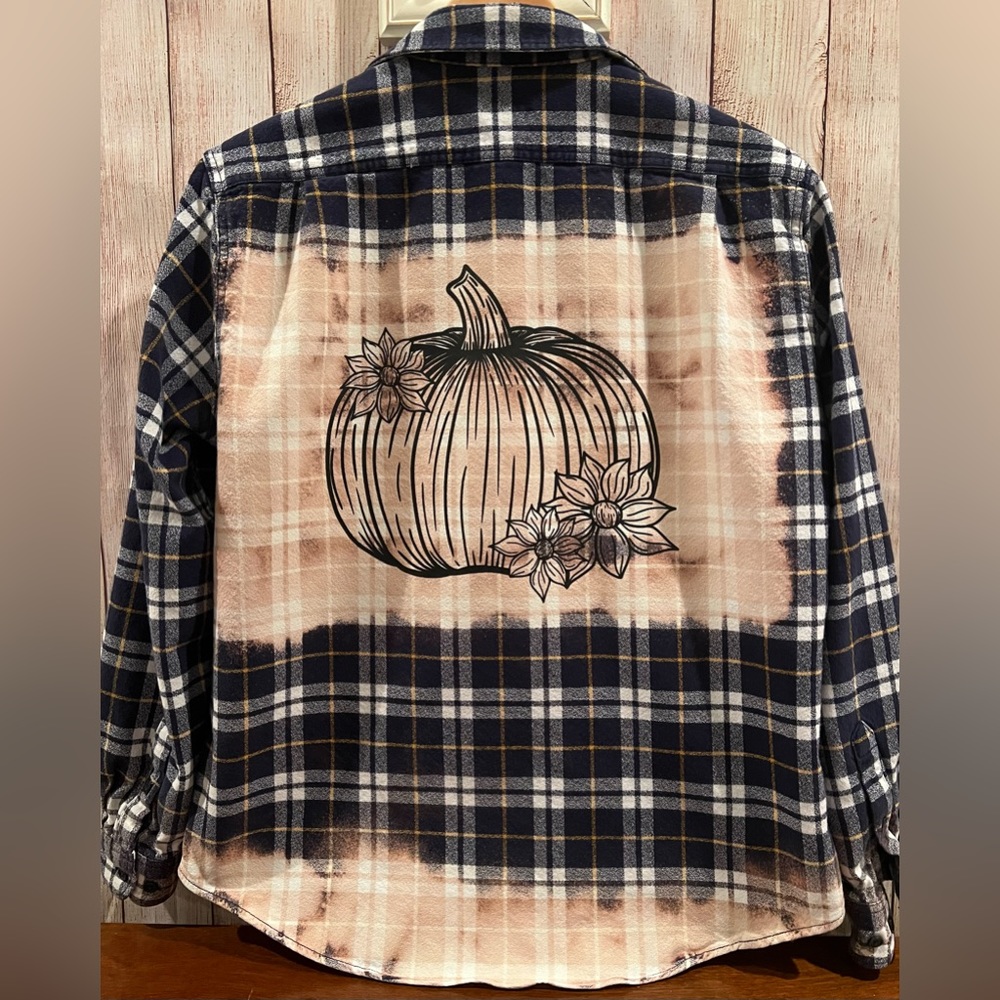 Fall Themed Blue and Yellow Plaid Distressed Flannel Pumpkin